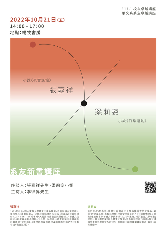 10/21【華文系友講座】張嘉祥先生、梁莉姿小姐圖片